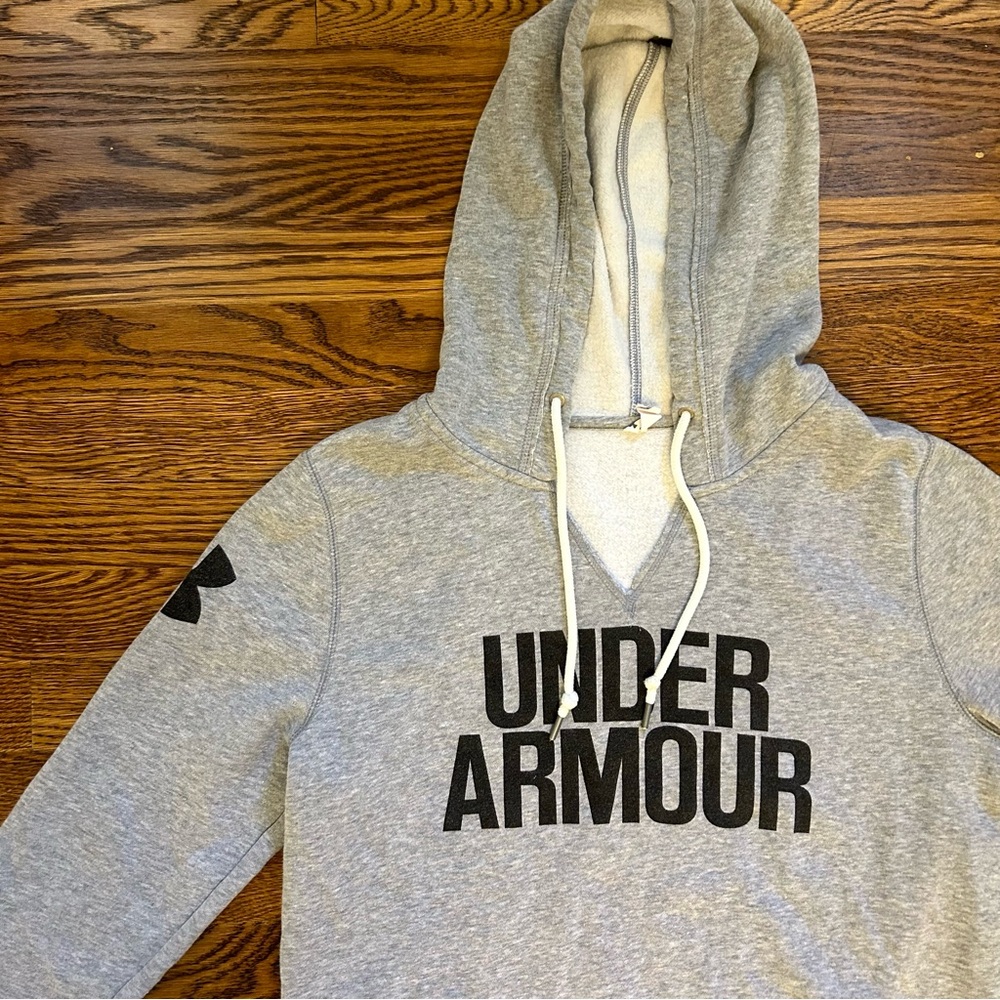 UNDER ARMOUR UA Favorite Fleece Word Mark Popover Hoodie Cozy Gray Size Small
